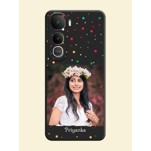 Multicolor Dotted Pattern with Text On Space Black Custom Soft Matte Mobile Back Cover - Vivo Y400 5G Multicolor Dotted Pattern with Text On Space Black Custom Soft Matte Mobile Back Cover - Vivo Y400 5G