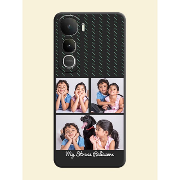 Cross Dotted Pattern with 2 Image Holder On Space Black Custom Soft Matte Mobile Back Cover - Vivo Y400 5G Cross Dotted Pattern with 2 Image Holder On Space Black Custom Soft Matte Mobile Back Cover - Vivo Y400 5G