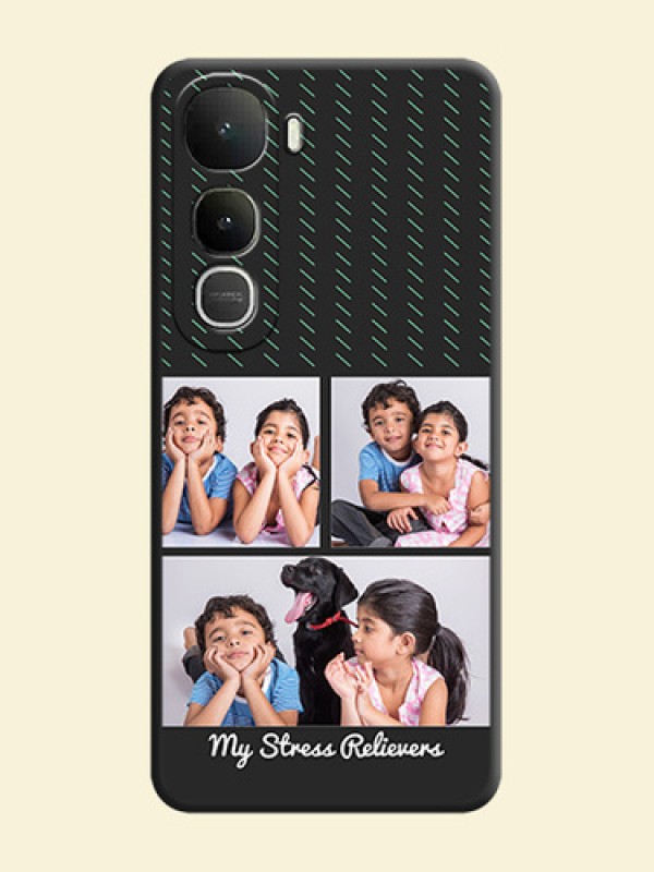 Cross Dotted Pattern with 2 Image Holder On Space Black Custom Soft Matte Mobile Back Cover - Vivo Y400 5G
