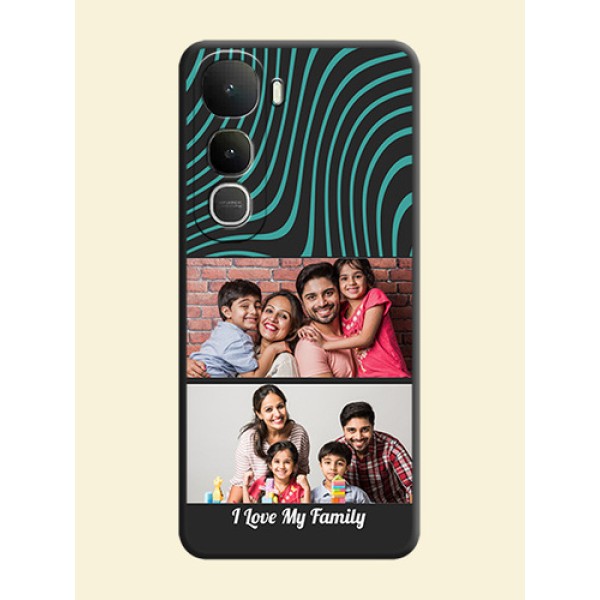 Wave Pattern with 2 Image Holder On Space Black Custom Soft Matte Mobile Back Cover - Vivo Y400 5G Wave Pattern with 2 Image Holder On Space Black Custom Soft Matte Mobile Back Cover - Vivo Y400 5G