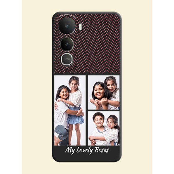Wave Pattern with 3 Image Holder On Space Black Custom Soft Matte Mobile Back Cover - Vivo Y400 5G Wave Pattern with 3 Image Holder On Space Black Custom Soft Matte Mobile Back Cover - Vivo Y400 5G