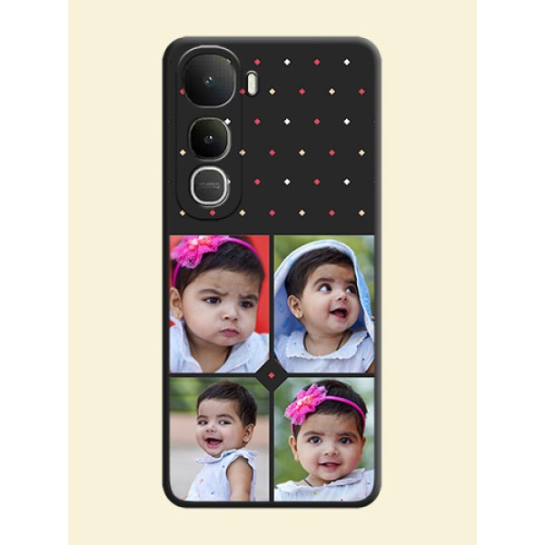 Multicolor Dotted Pattern with 4 Image Holder On Space Black Custom Soft Matte Mobile Back Cover - Vivo Y400 5G Multicolor Dotted Pattern with 4 Image Holder On Space Black Custom Soft Matte Mobile Back Cover - Vivo Y400 5G