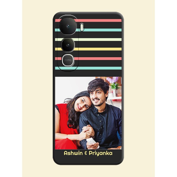 Color Stripes with Photo and Text on Photo On Space Black Custom Soft Matte Mobile Back Cover - Vivo Y400 5G Color Stripes with Photo and Text on Photo On Space Black Custom Soft Matte Mobile Back Cover - Vivo Y400 5G