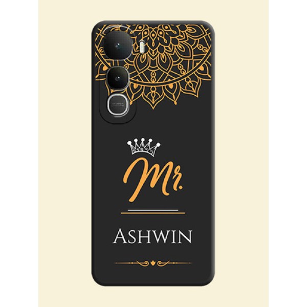 Mr Name with Floral Design On Space Black Custom Soft Matte Mobile Back Cover - Vivo Y400 5G Mr Name with Floral Design On Space Black Custom Soft Matte Mobile Back Cover - Vivo Y400 5G