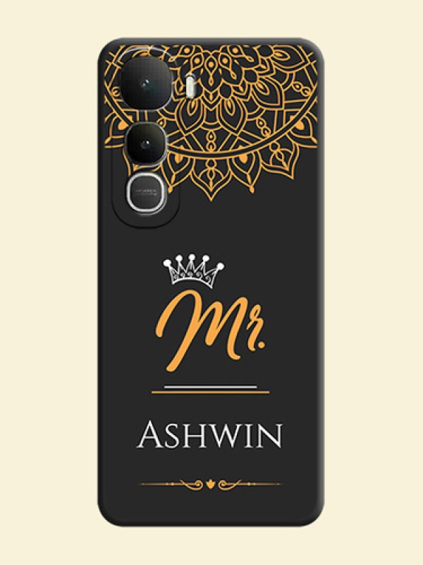 Mr Name with Floral Design On Space Black Custom Soft Matte Mobile Back Cover - Vivo Y400 5G