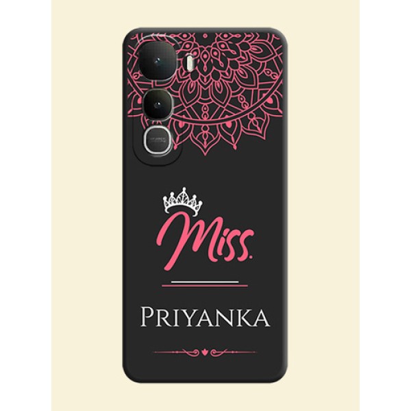 Mrs Name with Floral Design On Space Black Custom Soft Matte Mobile Back Cover - Vivo Y400 5G Mrs Name with Floral Design On Space Black Custom Soft Matte Mobile Back Cover - Vivo Y400 5G
