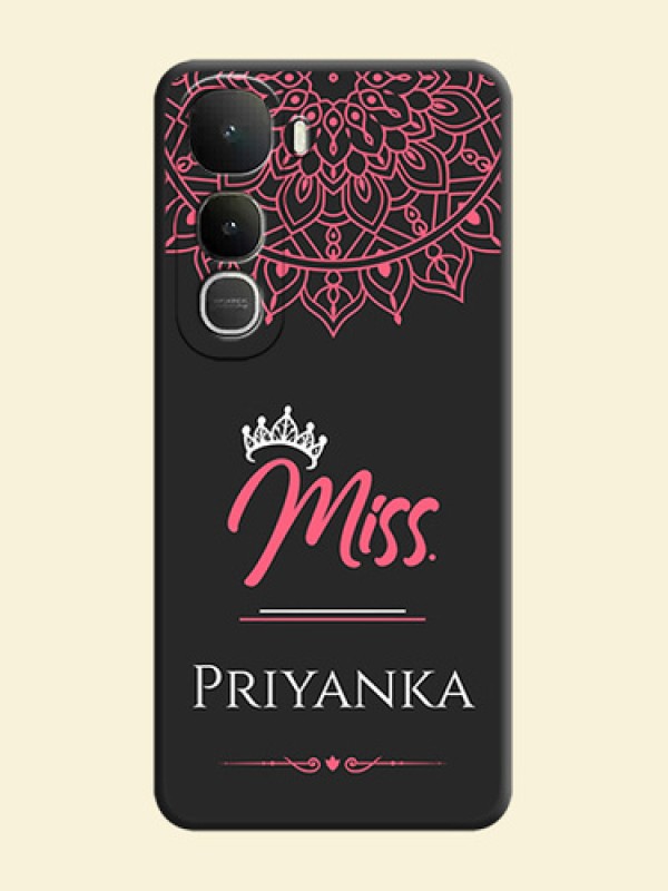 Mrs Name with Floral Design On Space Black Custom Soft Matte Mobile Back Cover - Vivo Y400 5G
