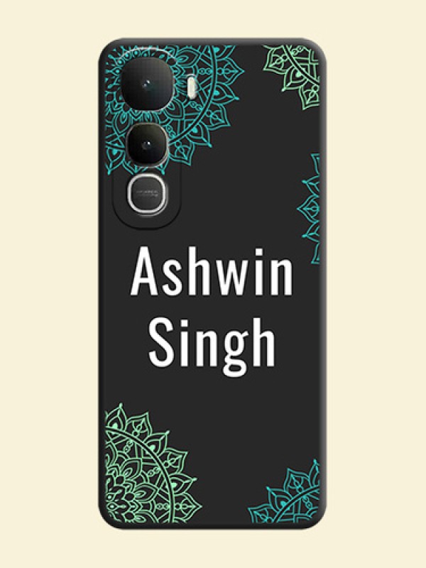 Your Name with Floral Design On Space Black Custom Soft Matte Mobile Back Cover - Vivo Y400 5G