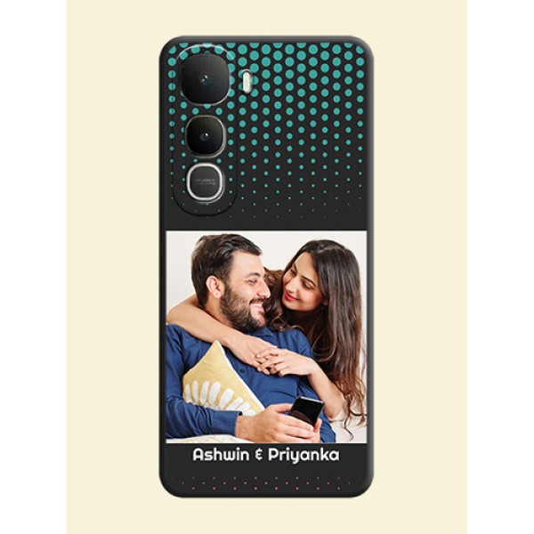 Faded Dots with Grunge Photo Frame and Text On Space Black Custom Soft Matte Mobile Back Cover - Vivo Y400 5G Faded Dots with Grunge Photo Frame and Text On Space Black Custom Soft Matte Mobile Back Cover - Vivo Y400 5G