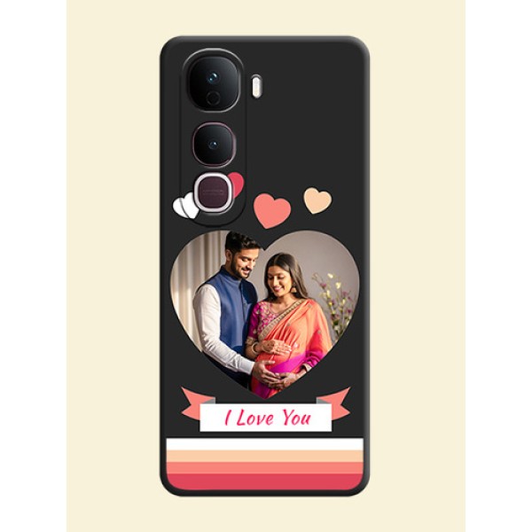 Love Shaped Photo with Colorful Stripes On Space Black Custom Soft Matte Mobile Back Cover - Vivo Y400 Pro 5G Love Shaped Photo with Colorful Stripes On Space Black Custom Soft Matte Mobile Back Cover - Vivo Y400 Pro 5G
