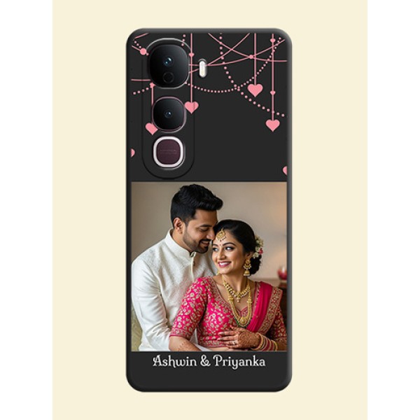 Pink Love Hangings with Text On Space Black Custom Soft Matte Mobile Back Cover - Vivo Y400 Pro 5G Pink Love Hangings with Text On Space Black Custom Soft Matte Mobile Back Cover - Vivo Y400 Pro 5G