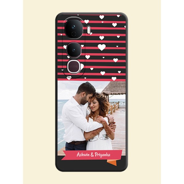 White Color Love Symbols with Pink Lines Pattern On Space Black Custom Soft Matte Mobile Back Cover - Vivo Y400 Pro 5G