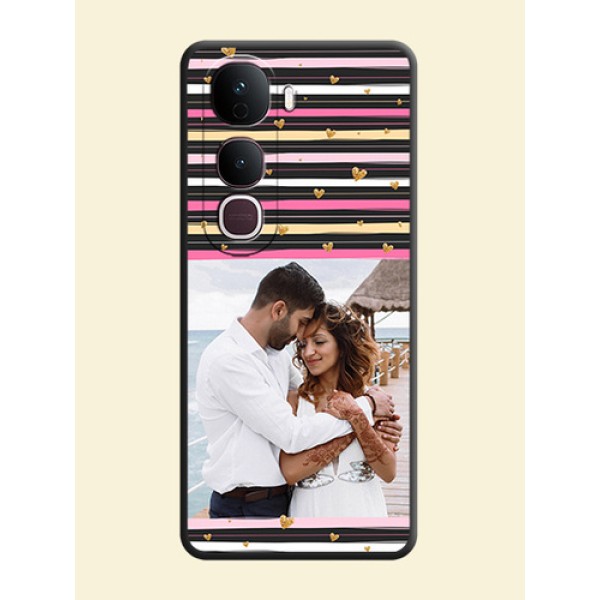 Multicolor Lines and Golden Love Symbols Design on Photo On Space Black Custom Soft Matte Mobile Back Cover - Vivo Y400 Pro 5G Multicolor Lines and Golden Love Symbols Design on Photo On Space Black Custom Soft Matte Mobile Back Cover - Vivo Y400 Pro 5G