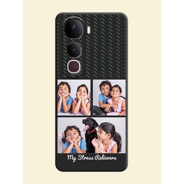 Cross Dotted Pattern with 2 Image Holder On Space Black Custom Soft Matte Mobile Back Cover - Vivo Y400 Pro 5G Cross Dotted Pattern with 2 Image Holder On Space Black Custom Soft Matte Mobile Back Cover - Vivo Y400 Pro 5G