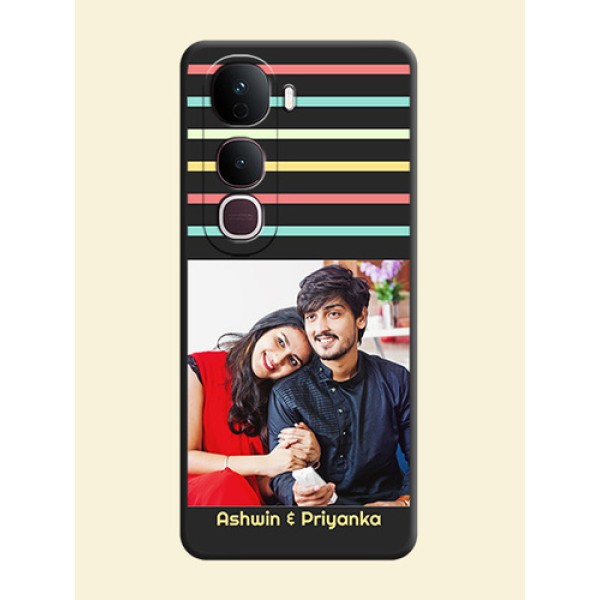 Color Stripes with Photo and Text on Photo On Space Black Custom Soft Matte Mobile Back Cover - Vivo Y400 Pro 5G Color Stripes with Photo and Text on Photo On Space Black Custom Soft Matte Mobile Back Cover - Vivo Y400 Pro 5G