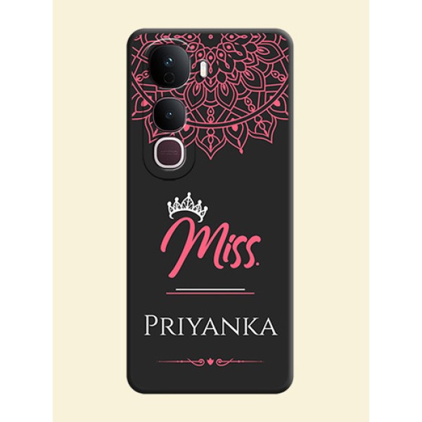 Mrs Name with Floral Design On Space Black Custom Soft Matte Mobile Back Cover - Vivo Y400 Pro 5G Mrs Name with Floral Design On Space Black Custom Soft Matte Mobile Back Cover - Vivo Y400 Pro 5G