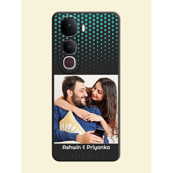 Faded Dots with Grunge Photo Frame and Text On Space Black Custom Soft Matte Mobile Back Cover - Vivo Y400 Pro 5G Faded Dots with Grunge Photo Frame and Text On Space Black Custom Soft Matte Mobile Back Cover - Vivo Y400 Pro 5G
