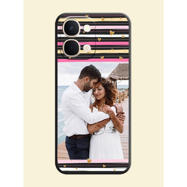 Multicolor Lines and Golden Love Symbols Design on Photo On Space Black Custom Soft Matte Mobile Back Cover - Vivo Y51 Pro 5G Multicolor Lines and Golden Love Symbols Design on Photo On Space Black Custom Soft Matte Mobile Back Cover - Vivo Y51 Pro 5G