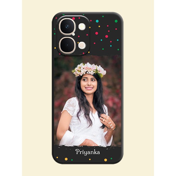 Multicolor Dotted Pattern with Text On Space Black Custom Soft Matte Mobile Back Cover - Vivo Y51 Pro 5G Multicolor Dotted Pattern with Text On Space Black Custom Soft Matte Mobile Back Cover - Vivo Y51 Pro 5G