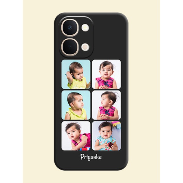 Floral Art with 6 Image Holder on Photo On Space Black Custom Soft Matte Mobile Back Cover - Vivo Y51 Pro 5G Floral Art with 6 Image Holder on Photo On Space Black Custom Soft Matte Mobile Back Cover - Vivo Y51 Pro 5G