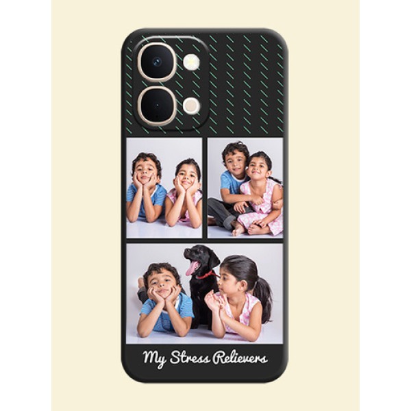Cross Dotted Pattern with 2 Image Holder On Space Black Custom Soft Matte Mobile Back Cover - Vivo Y51 Pro 5G Cross Dotted Pattern with 2 Image Holder On Space Black Custom Soft Matte Mobile Back Cover - Vivo Y51 Pro 5G