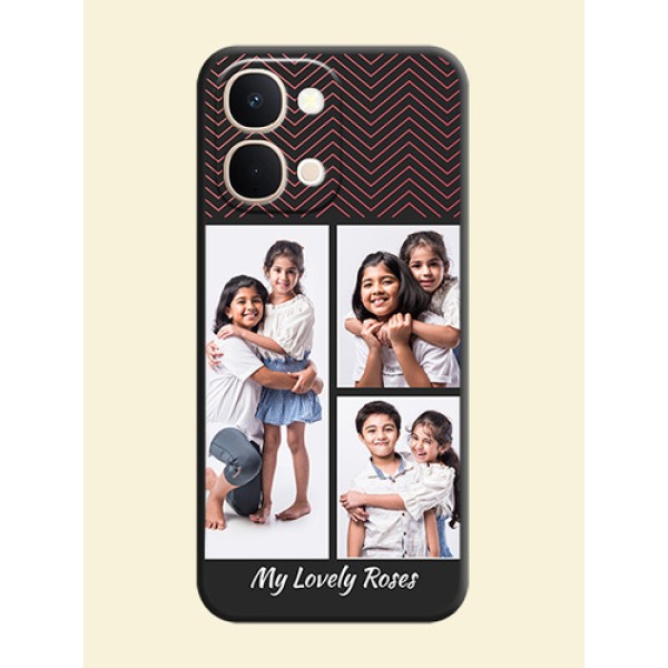 Wave Pattern with 3 Image Holder On Space Black Custom Soft Matte Mobile Back Cover - Vivo Y51 Pro 5G Wave Pattern with 3 Image Holder On Space Black Custom Soft Matte Mobile Back Cover - Vivo Y51 Pro 5G