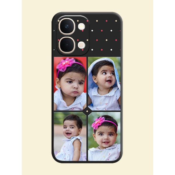 Multicolor Dotted Pattern with 4 Image Holder On Space Black Custom Soft Matte Mobile Back Cover - Vivo Y51 Pro 5G Multicolor Dotted Pattern with 4 Image Holder On Space Black Custom Soft Matte Mobile Back Cover - Vivo Y51 Pro 5G