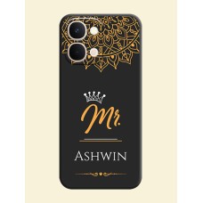 Mr Name with Floral Design On Space Black Custom Soft Matte Mobile Back Cover - Vivo Y51 Pro 5G