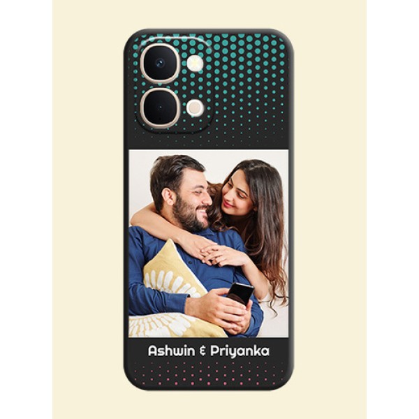 Faded Dots with Grunge Photo Frame and Text On Space Black Custom Soft Matte Mobile Back Cover - Vivo Y51 Pro 5G Faded Dots with Grunge Photo Frame and Text On Space Black Custom Soft Matte Mobile Back Cover - Vivo Y51 Pro 5G
