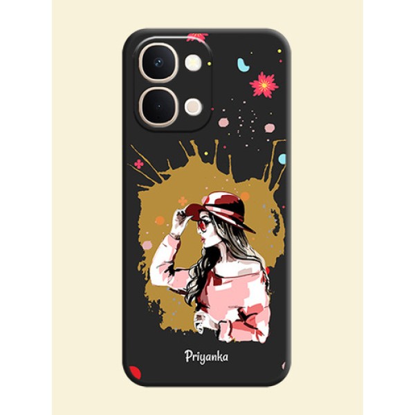 Mordern Lady With Color Splash Background With Custom Text On Space Black Custom Soft Matte Mobile Back Cover - Vivo Y51 Pro 5G