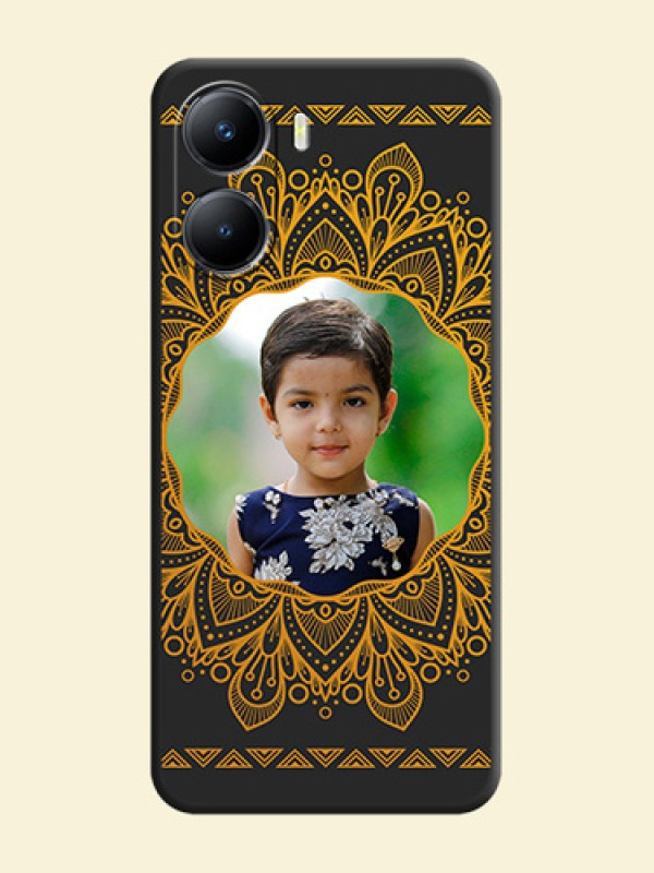Round Image with Floral Design on Photo on Space Black Soft Matte Mobile Cover - Vivo Y56 5G
