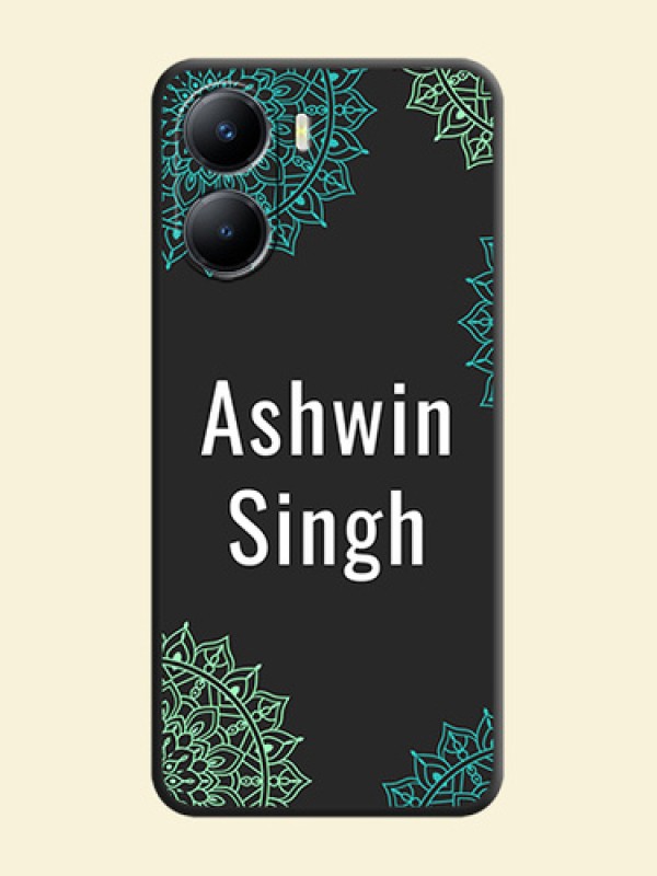 Your Name with Floral Design on Space Black Custom Soft Matte Back Cover - Vivo Y56 5G