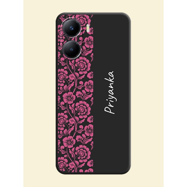 Pink Floral Pattern Design With Custom Text On Space Black Personalized Soft Matte Phone Covers -Vivo Y56 5G Pink Floral Pattern Design With Custom Text On Space Black Personalized Soft Matte Phone Covers -Vivo Y56 5G