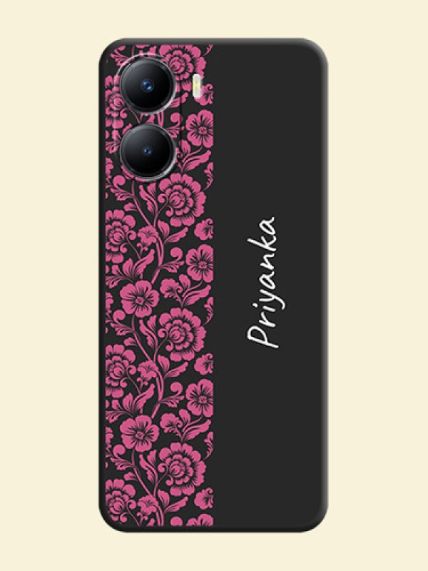 Pink Floral Pattern Design With Custom Text On Space Black Personalized Soft Matte Phone Covers -Vivo Y56 5G