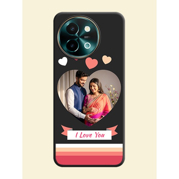Love Shaped Photo with Colorful Stripes On Space Black Custom Soft Matte Mobile Back Cover - Vivo Y58 5G Love Shaped Photo with Colorful Stripes On Space Black Custom Soft Matte Mobile Back Cover - Vivo Y58 5G