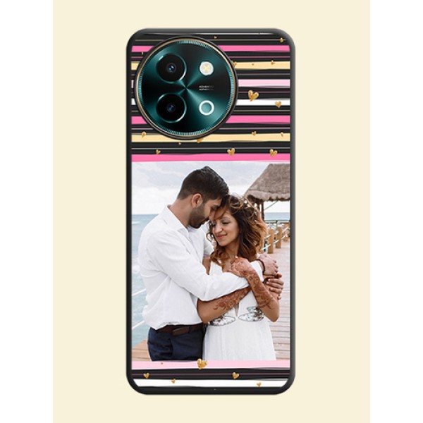 Multicolor Lines and Golden Love Symbols Design on Photo On Space Black Custom Soft Matte Mobile Back Cover - Vivo Y58 5G Multicolor Lines and Golden Love Symbols Design on Photo On Space Black Custom Soft Matte Mobile Back Cover - Vivo Y58 5G