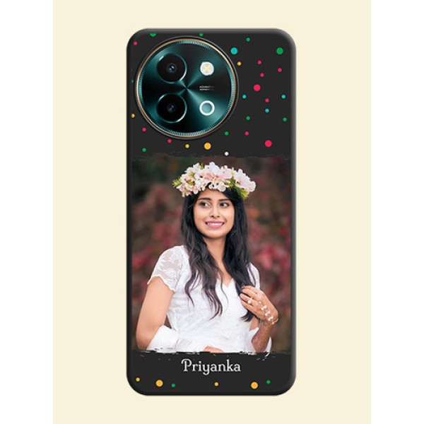Multicolor Dotted Pattern with Text On Space Black Custom Soft Matte Mobile Back Cover - Vivo Y58 5G Multicolor Dotted Pattern with Text On Space Black Custom Soft Matte Mobile Back Cover - Vivo Y58 5G
