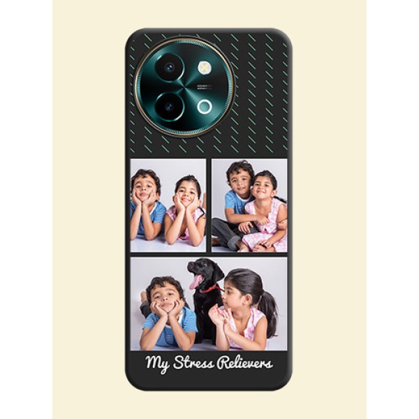 Cross Dotted Pattern with 2 Image Holder On Space Black Custom Soft Matte Mobile Back Cover - Vivo Y58 5G Cross Dotted Pattern with 2 Image Holder On Space Black Custom Soft Matte Mobile Back Cover - Vivo Y58 5G