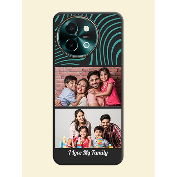 Wave Pattern with 2 Image Holder On Space Black Custom Soft Matte Mobile Back Cover - Vivo Y58 5G Wave Pattern with 2 Image Holder On Space Black Custom Soft Matte Mobile Back Cover - Vivo Y58 5G