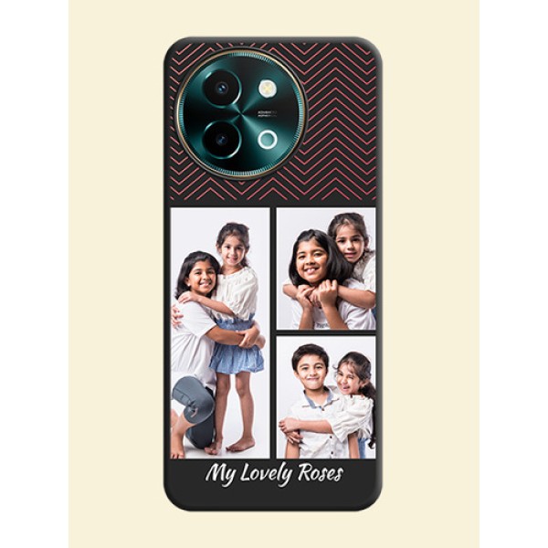 Wave Pattern with 3 Image Holder On Space Black Custom Soft Matte Mobile Back Cover - Vivo Y58 5G Wave Pattern with 3 Image Holder On Space Black Custom Soft Matte Mobile Back Cover - Vivo Y58 5G