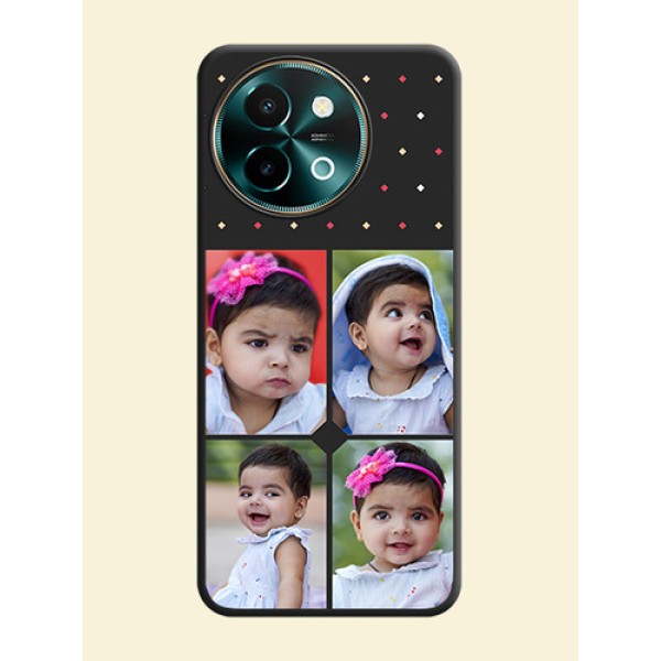 Multicolor Dotted Pattern with 4 Image Holder On Space Black Custom Soft Matte Mobile Back Cover - Vivo Y58 5G Multicolor Dotted Pattern with 4 Image Holder On Space Black Custom Soft Matte Mobile Back Cover - Vivo Y58 5G