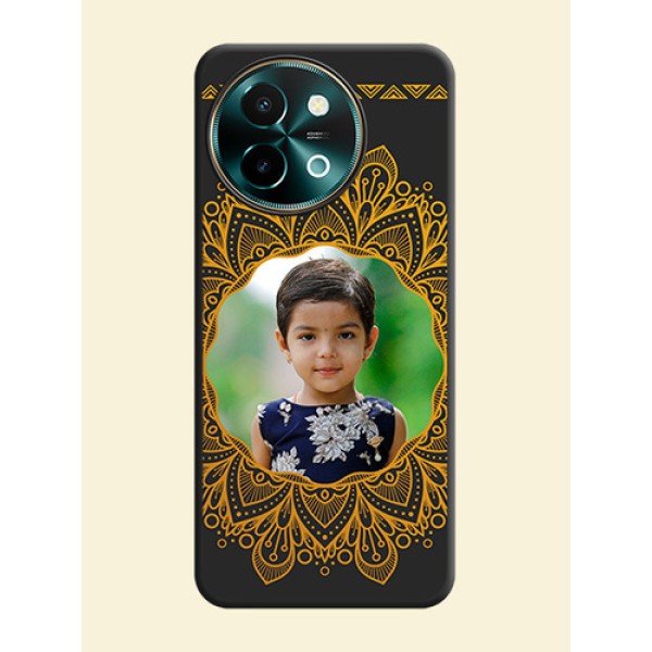 Round Image with Floral Design On Space Black Custom Soft Matte Mobile Back Cover - Vivo Y58 5G Round Image with Floral Design On Space Black Custom Soft Matte Mobile Back Cover - Vivo Y58 5G