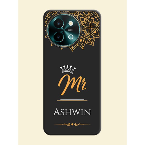 Mr Name with Floral Design On Space Black Custom Soft Matte Mobile Back Cover - Vivo Y58 5G Mr Name with Floral Design On Space Black Custom Soft Matte Mobile Back Cover - Vivo Y58 5G