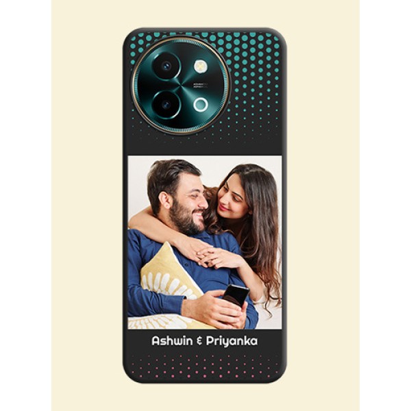 Faded Dots with Grunge Photo Frame and Text On Space Black Custom Soft Matte Mobile Back Cover - Vivo Y58 5G Faded Dots with Grunge Photo Frame and Text On Space Black Custom Soft Matte Mobile Back Cover - Vivo Y58 5G
