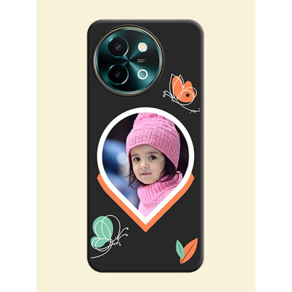 Upload Pic With Simple Butterly Design On Space Black Custom Soft Matte Mobile Back Cover - Vivo Y58 5G Upload Pic With Simple Butterly Design On Space Black Custom Soft Matte Mobile Back Cover - Vivo Y58 5G