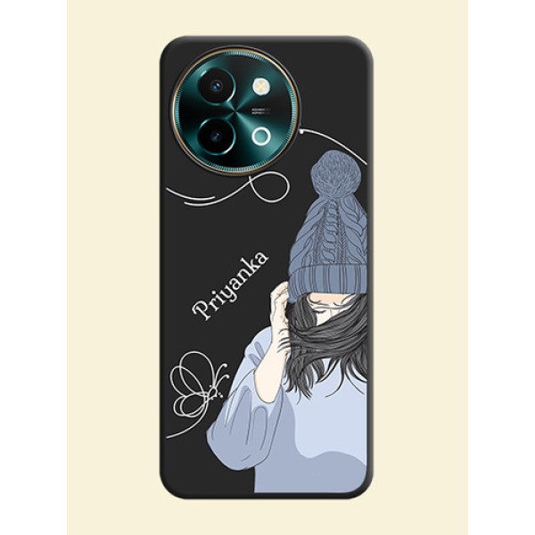 Girl With Blue Winter Outfiit Custom Text Design On Space Black Custom Soft Matte Mobile Back Cover - Vivo Y58 5G Girl With Blue Winter Outfiit Custom Text Design On Space Black Custom Soft Matte Mobile Back Cover - Vivo Y58 5G