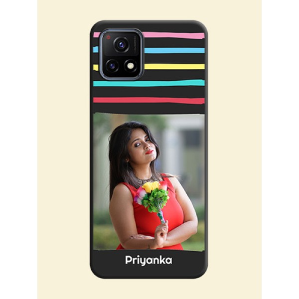 Multicolor Lines with Image on Space Black Personalized Soft Matte Phone Covers - Vivo Y72 5G Multicolor Lines with Image on Space Black Personalized Soft Matte Phone Covers - Vivo Y72 5G