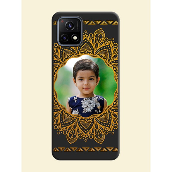 Round Image with Floral Design on Photo on Space Black Soft Matte Mobile Cover - Vivo Y72 5G Round Image with Floral Design on Photo on Space Black Soft Matte Mobile Cover - Vivo Y72 5G