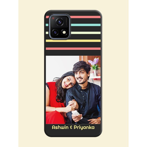 Color Stripes with Photo and Text on Photo on Space Black Soft Matte Mobile Case - Vivo Y72 5G