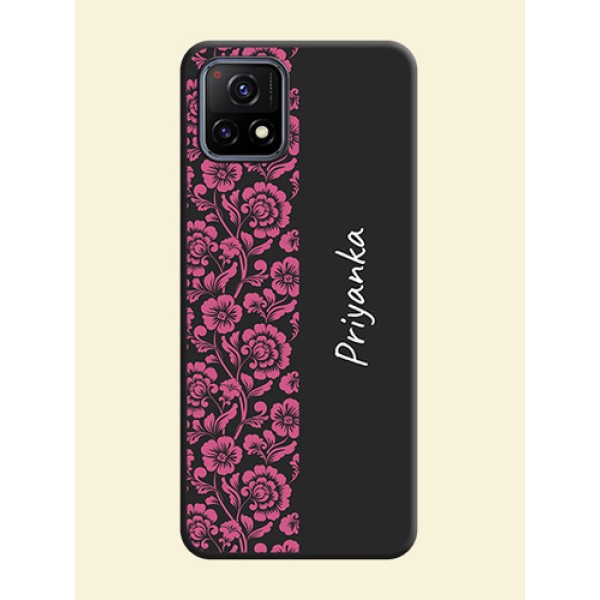 Pink Floral Pattern Design With Custom Text On Space Black Personalized Soft Matte Phone Covers -Vivo Y72 5G Pink Floral Pattern Design With Custom Text On Space Black Personalized Soft Matte Phone Covers -Vivo Y72 5G